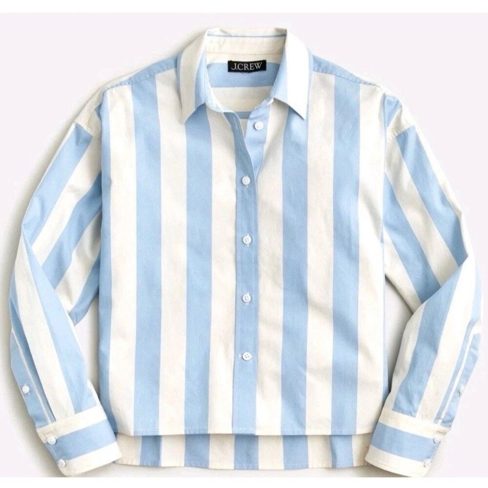J. Crew Collection Relaxed Fit Cropped Shirt in Barlow Blue Stripe Size 2 Cotton